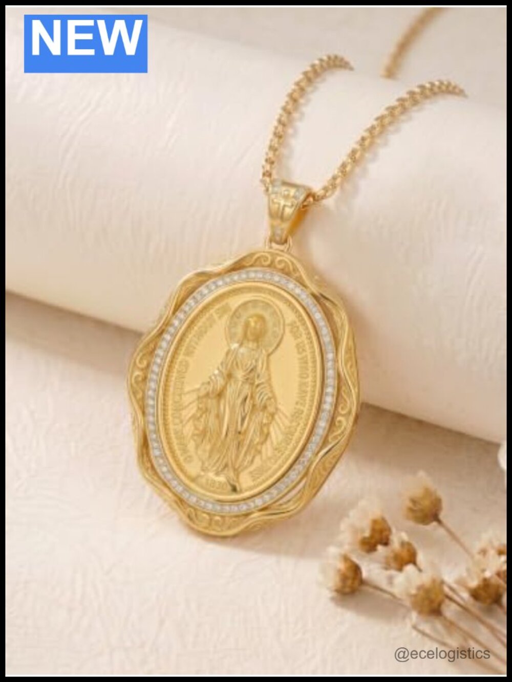 925 Sterling Silver Virgin Mary Necklace Gold Plated Miraculous Medal Pendant - Picture 3 of 6